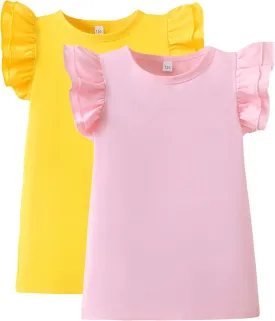 2-6t Toddler Girl Ruffle Shirts Puff Sleeve Shirt Girls Shirts Solid Color Cotton Blouse