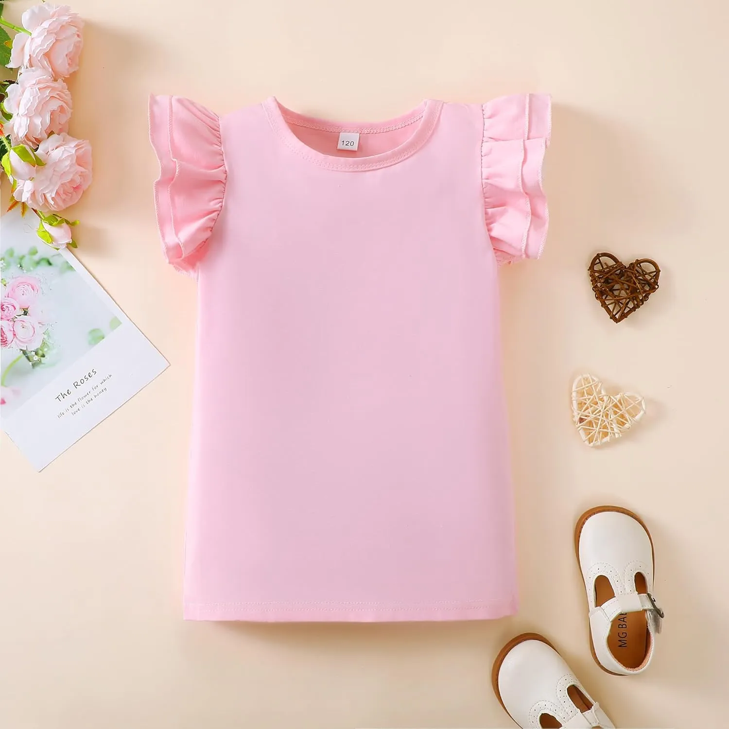 2-6t Toddler Girl Ruffle Shirts Puff Sleeve Shirt Girls Shirts Solid Color Cotton Blouse