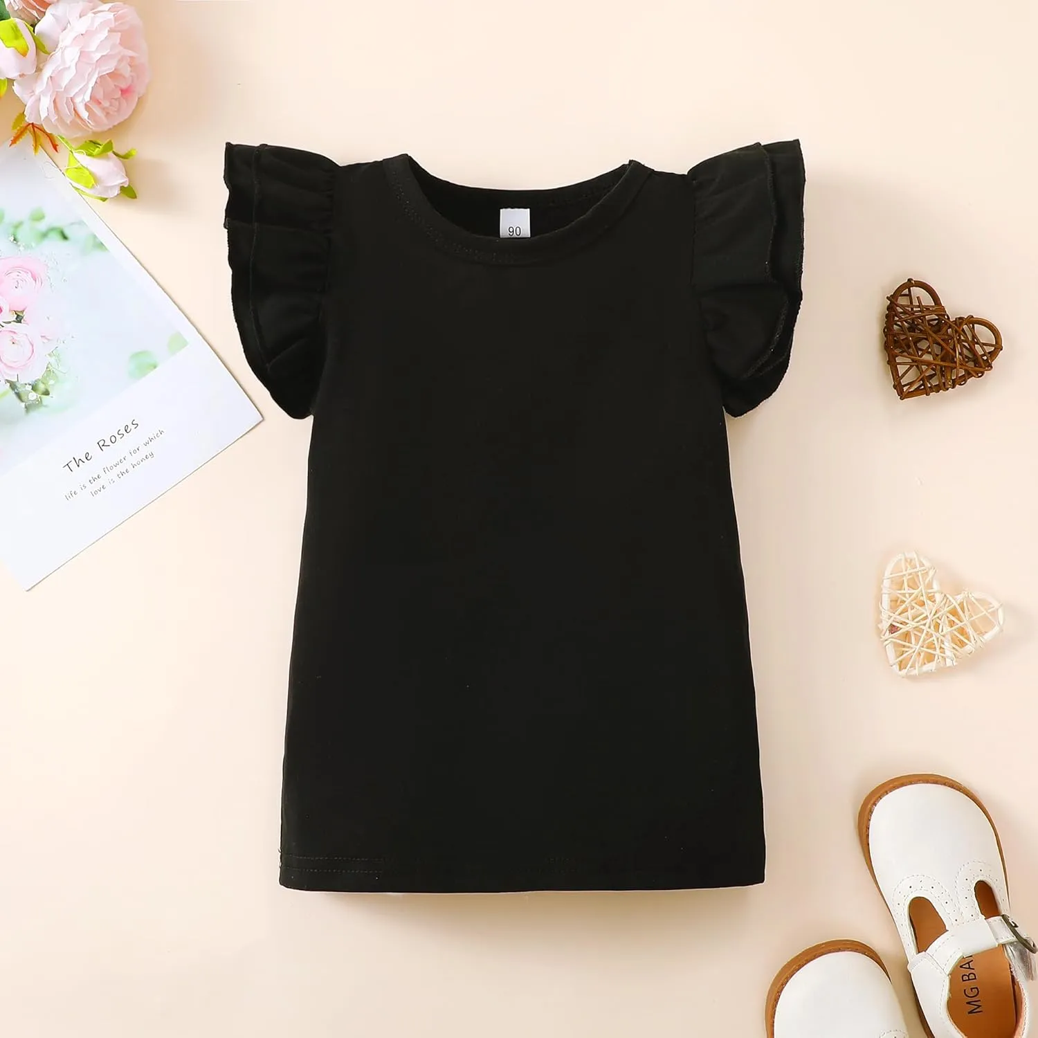 2-6t Toddler Girl Ruffle Shirts Puff Sleeve Shirt Girls Shirts Solid Color Cotton Blouse