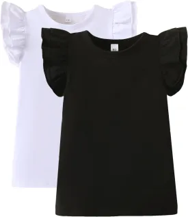 2-6t Toddler Girl Ruffle Shirts Puff Sleeve Shirt Girls Shirts Solid Color Cotton Blouse