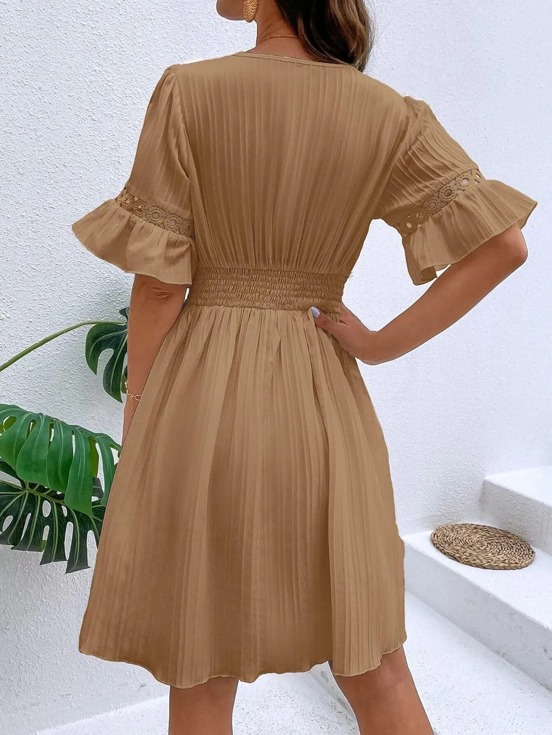 2025 Summer Dresses for Women Boho Dress Ruffle Short Sleeve Aline Flowy Above Knee Cute Casual Tshirt Dress
