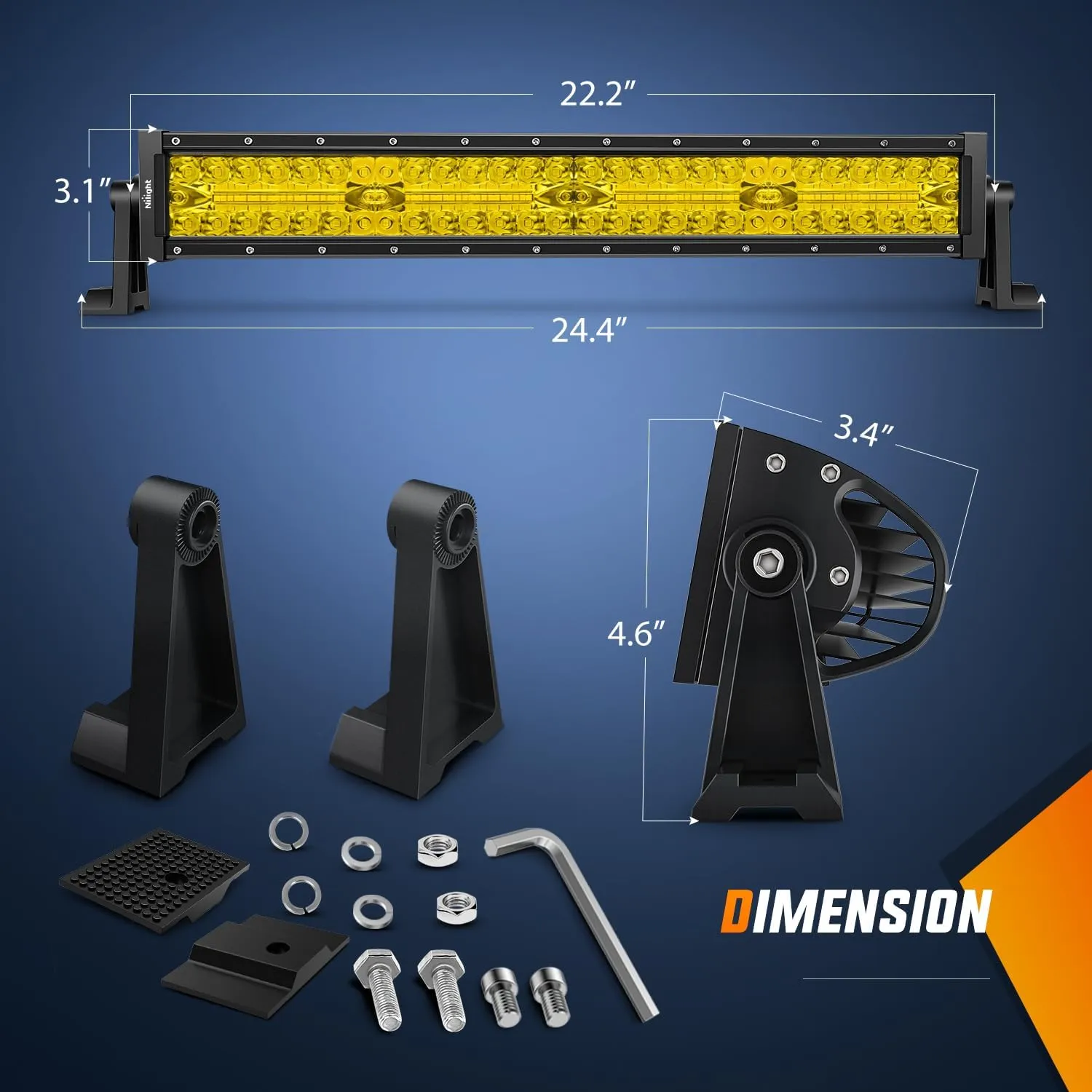 22 Inch 480W Triple Row Amber Spot Flood LED Light Bar With 16AWG Wiring Harness 3Pin Switch
