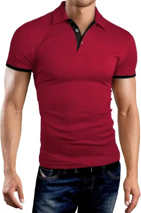 A WATERWANG Men's Short Sleeve Polo Shirts, Slim-fit Cotton Golf Polo Shirts Basic Designed