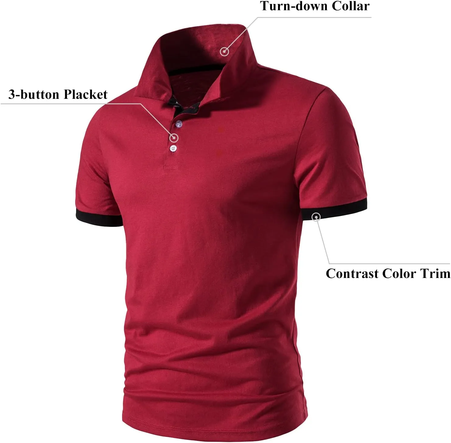 A WATERWANG Men's Short Sleeve Polo Shirts, Slim-fit Cotton Golf Polo Shirts Basic Designed