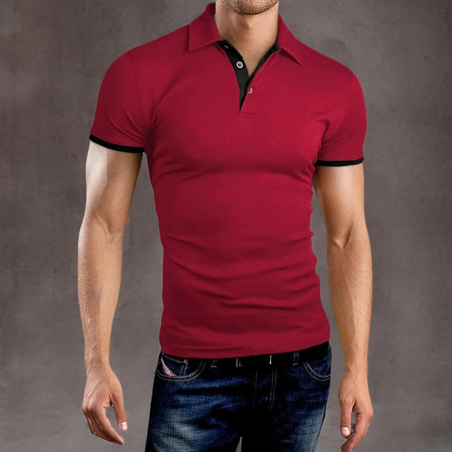 A WATERWANG Men's Short Sleeve Polo Shirts, Slim-fit Cotton Golf Polo Shirts Basic Designed