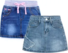 ABALACOCO 2Pack Girls Jeans Skirt Mini Denim Skirt Skorts Set Kids Toddler,Stretchy Waist Soft Cotton No Rough Skort 3-14T