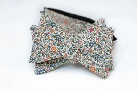 Beige With Orange & Blue Floral Cotton Bow Tie Butterfly