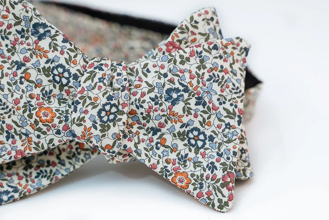 Beige With Orange & Blue Floral Cotton Bow Tie Butterfly
