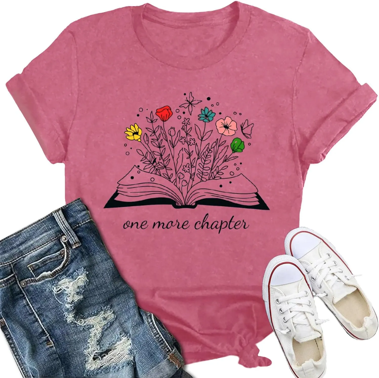 Book Shirts for Women Wildflowers Reading T-Shirt Book Lover Bookworm Tshirt Librarian Tee Top