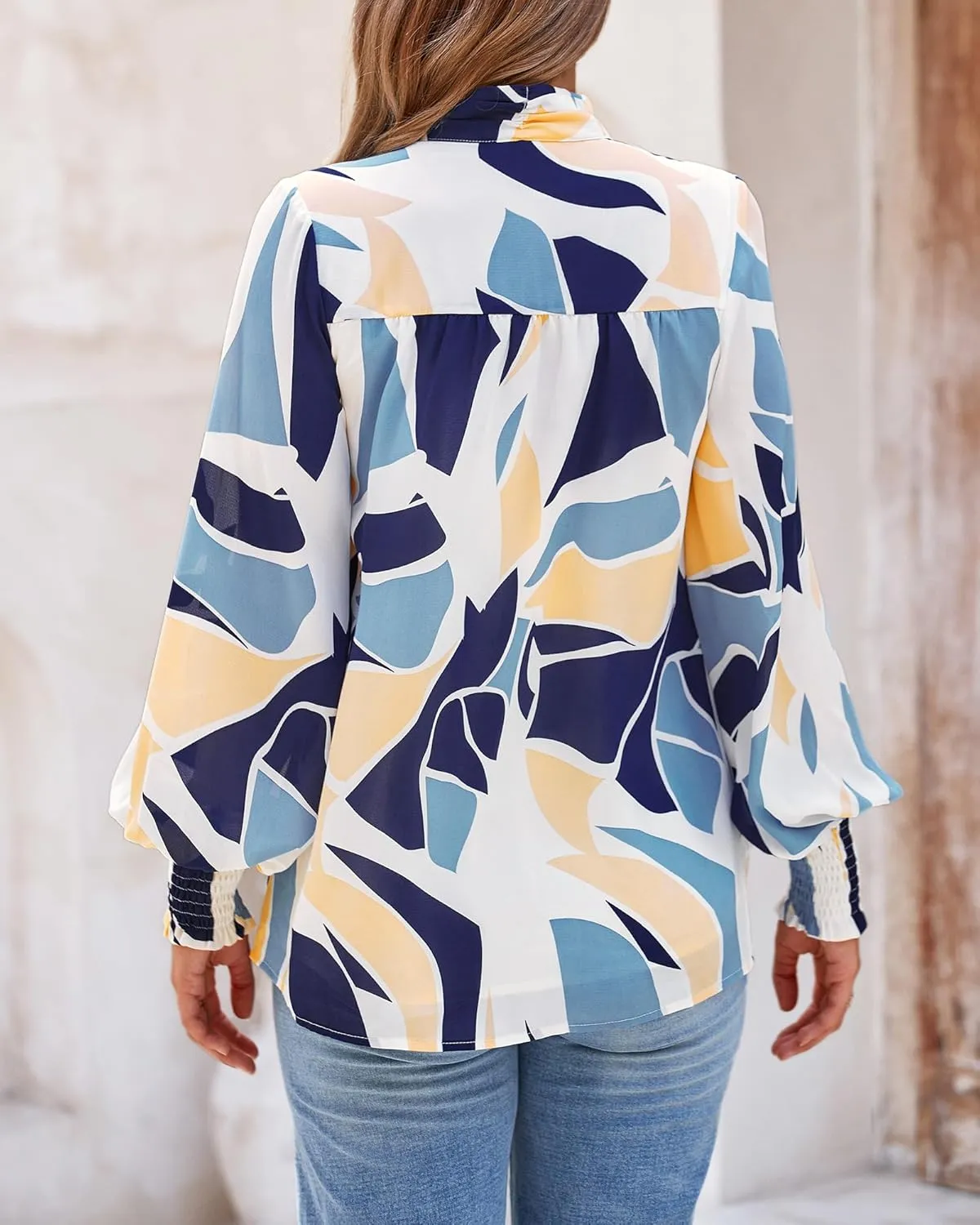 BTFBM Spring Fashion 2025 Button Down Long Sleeve Blouses for Women Dressy Casual V Neck Loose Printed Boho Tops Shirts