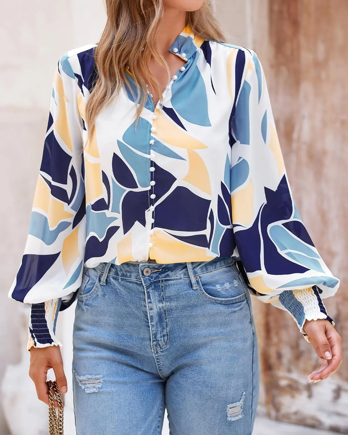 BTFBM Spring Fashion 2025 Button Down Long Sleeve Blouses for Women Dressy Casual V Neck Loose Printed Boho Tops Shirts