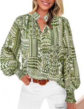 BTFBM Spring Fashion 2025 Button Down Long Sleeve Blouses for Women Dressy Casual V Neck Loose Printed Boho Tops Shirts