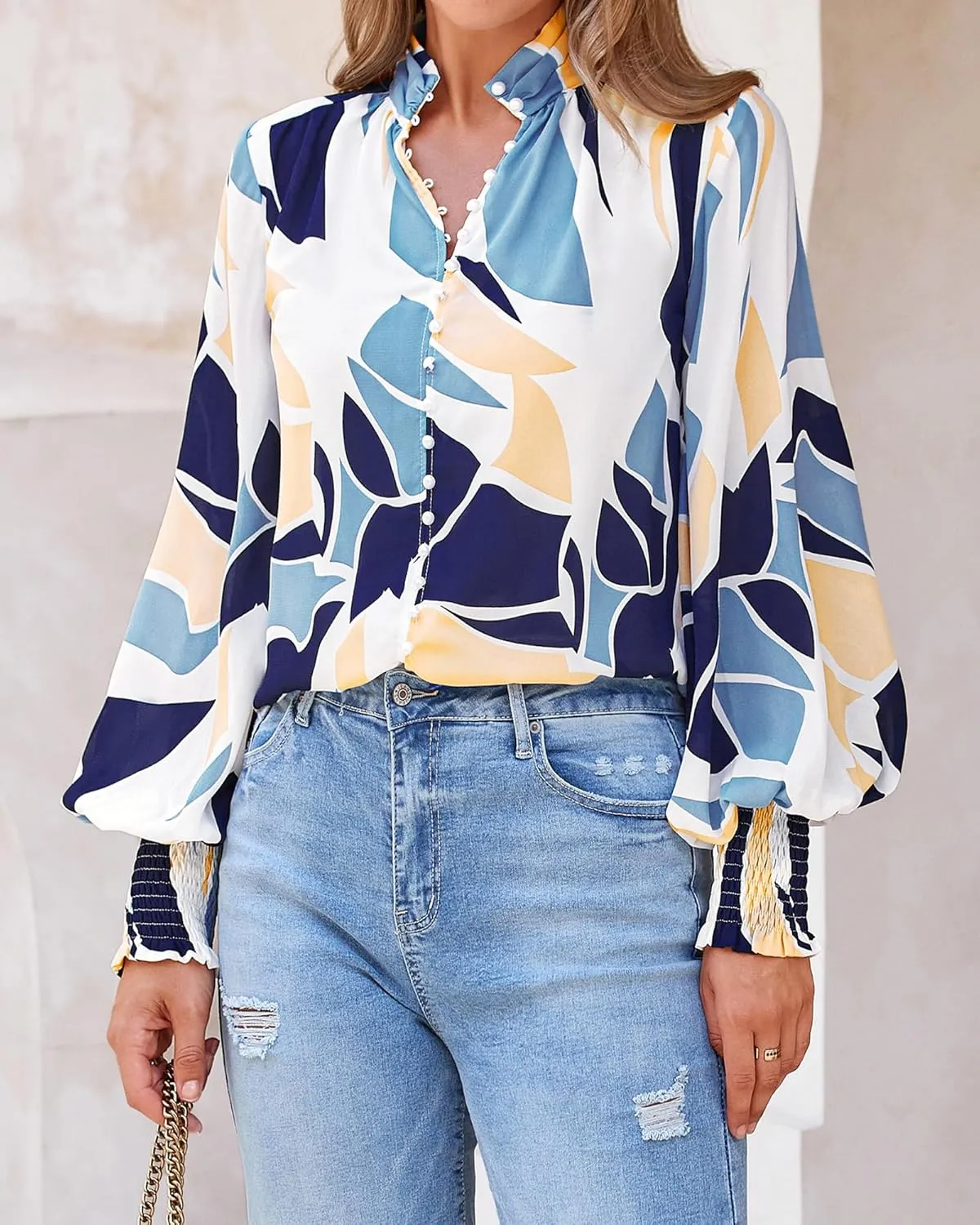BTFBM Spring Fashion 2025 Button Down Long Sleeve Blouses for Women Dressy Casual V Neck Loose Printed Boho Tops Shirts