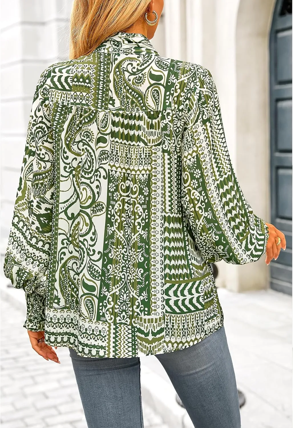 BTFBM Spring Fashion 2025 Button Down Long Sleeve Blouses for Women Dressy Casual V Neck Loose Printed Boho Tops Shirts