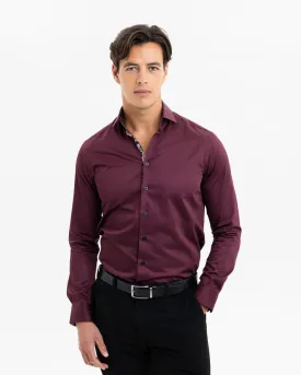 Burgundy Sateen Shirt with Roses Accents