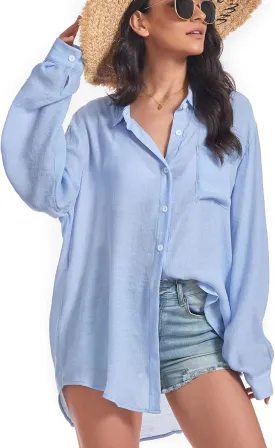 Century Star Womens Button Down Shirts Vacation Outfits Loose Fit Long Sleeve Casual Oversize Collared Blouse