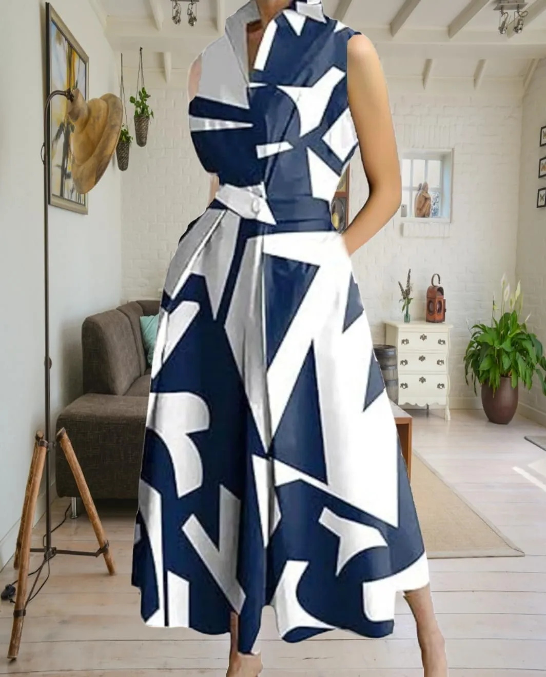 Cotton Linen Maxi Shirt Dress for Women Casual Lapel V Neck Button Shirtwaist Pleated Long Dresses with Pockets