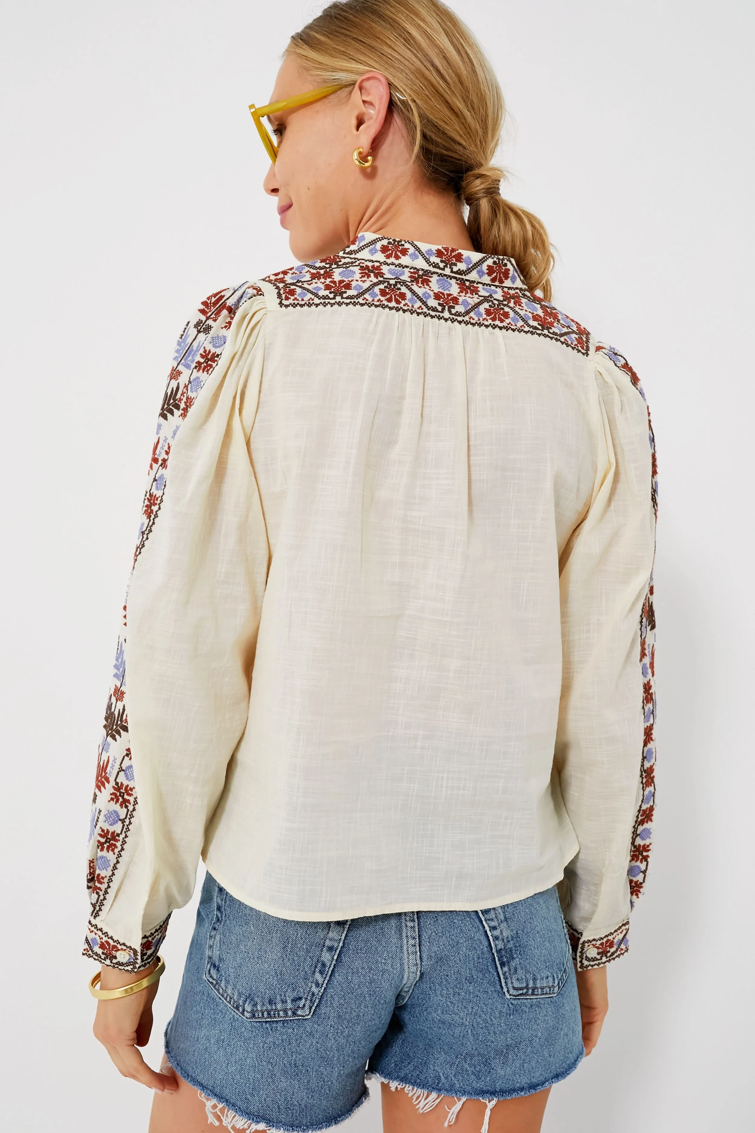 Cream Ellabeth Embroidered Long Sleeve Top