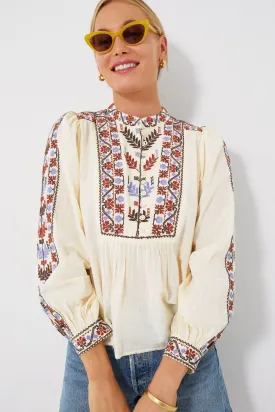 Cream Ellabeth Embroidered Long Sleeve Top