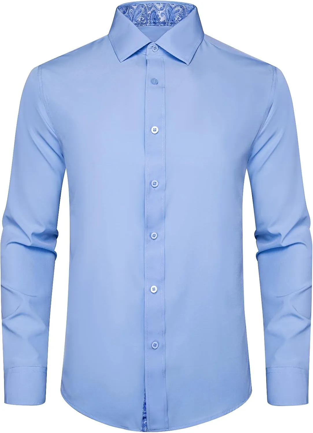 DiBanGu Mens Stretch Dress Shirt Long Sleeve Button Down Shirt Cotton Business Casual Shirts with Inner Contrast Wedding Prom