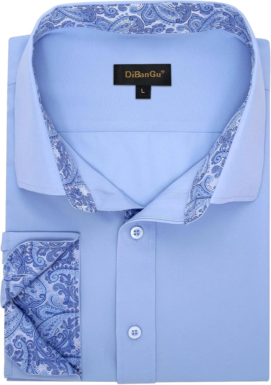 DiBanGu Mens Stretch Dress Shirt Long Sleeve Button Down Shirt Cotton Business Casual Shirts with Inner Contrast Wedding Prom