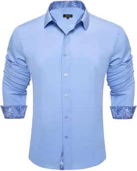 DiBanGu Mens Stretch Dress Shirt Long Sleeve Button Down Shirt Cotton Business Casual Shirts with Inner Contrast Wedding Prom