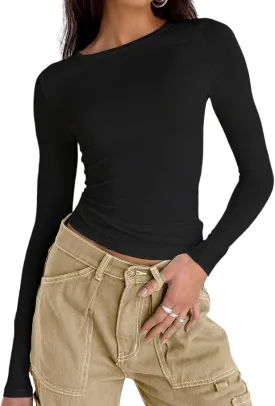 Dwnval Women Sexy Basic T Shirts Tops Summer Short Sleeve Crewneck Slim Fit Cute Crop Top Blouses