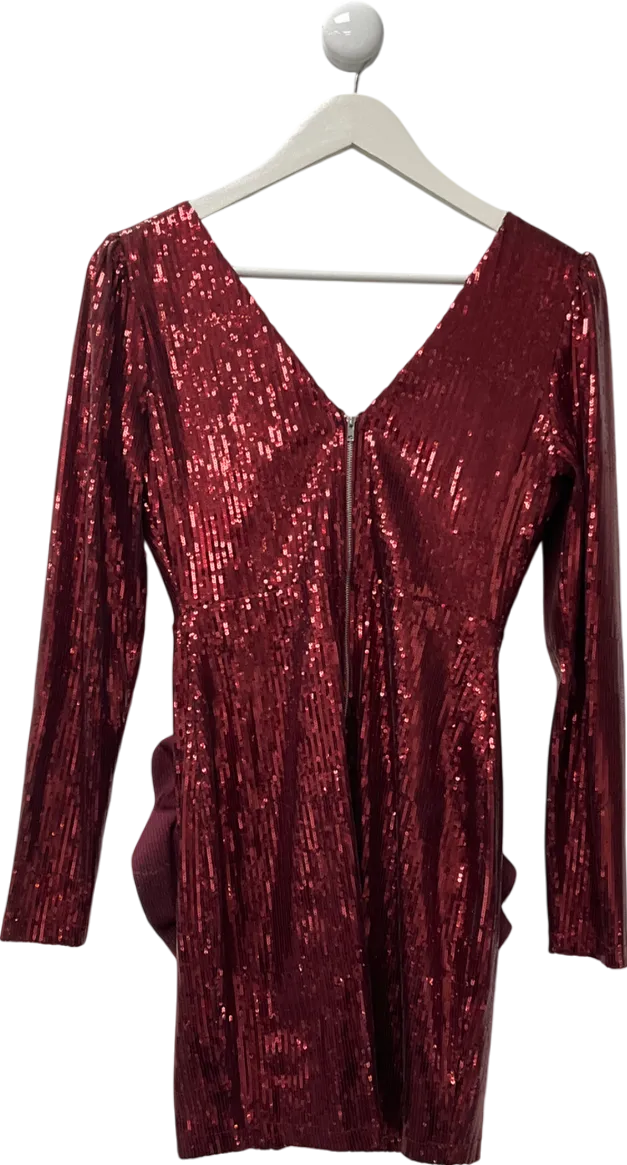 Fashion Nova Red Rosalia Rose Sequin Mini Dress UK S