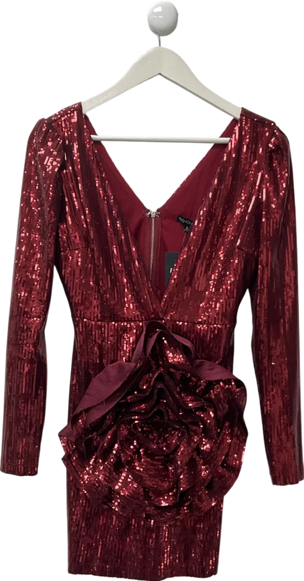 Fashion Nova Red Rosalia Rose Sequin Mini Dress UK S