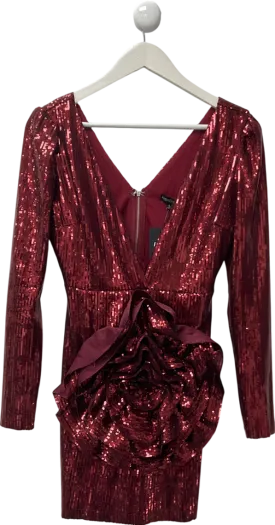 Fashion Nova Red Rosalia Rose Sequin Mini Dress UK S