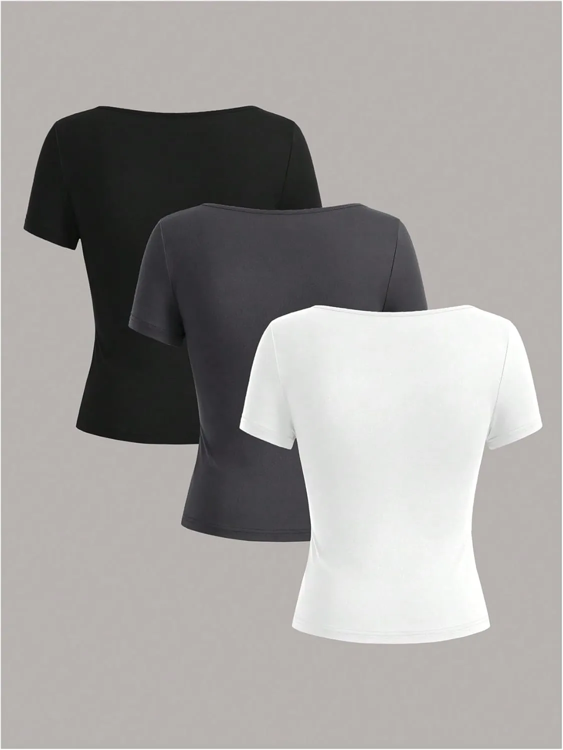 Girl's 3 Packs Basic Tees Shirts Tops Square Neck Short Sleeve Slim Fit Summer Clothes Base Layer Tees