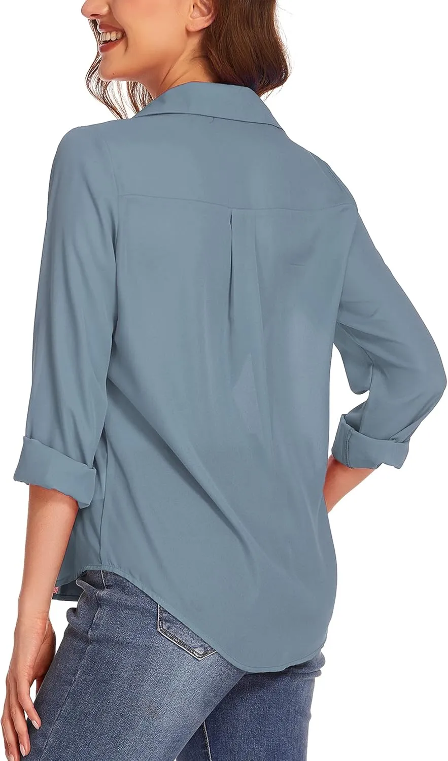 HOTOUCH Women Button Down Shirts with Pockets Long Sleeve Office Blouses Casual Business Tops Slim Fit Chiffon Shirts S-XXL