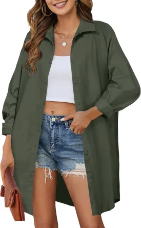 HOTOUCH Women Oversized Button Down Shirts Boyfriend Long Sleeve Blouse Collared Tops
