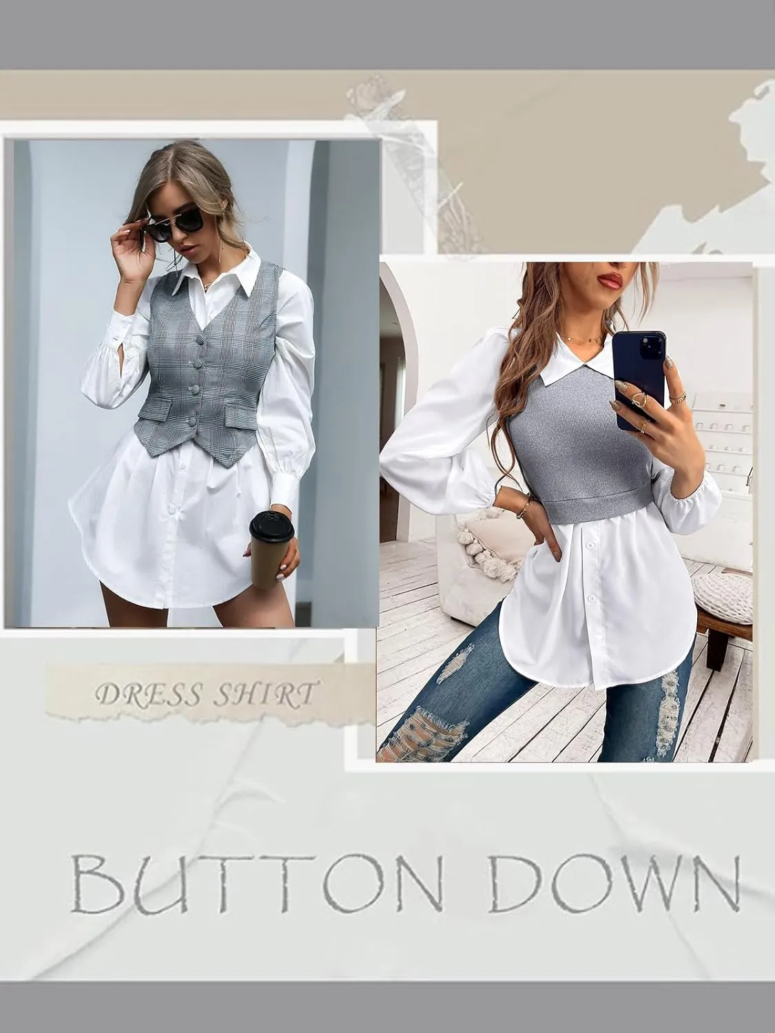 HOTOUCH Women Oversized Button Down Shirts Boyfriend Long Sleeve Blouse Collared Tops