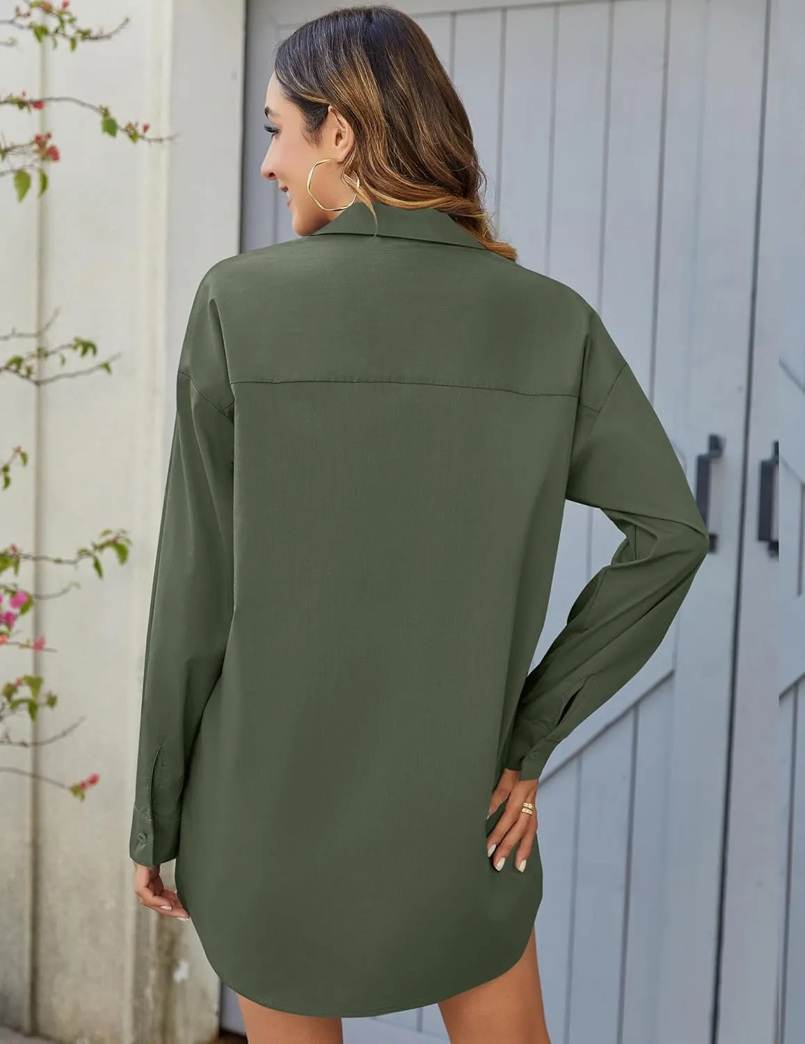 HOTOUCH Women Oversized Button Down Shirts Boyfriend Long Sleeve Blouse Collared Tops