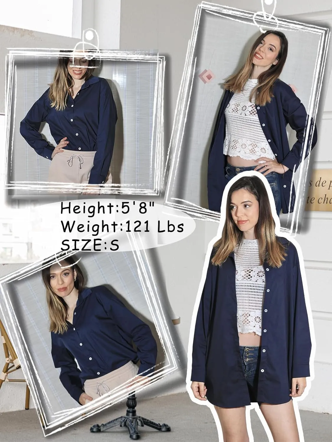 HOTOUCH Women Oversized Button Down Shirts Boyfriend Long Sleeve Blouse Collared Tops
