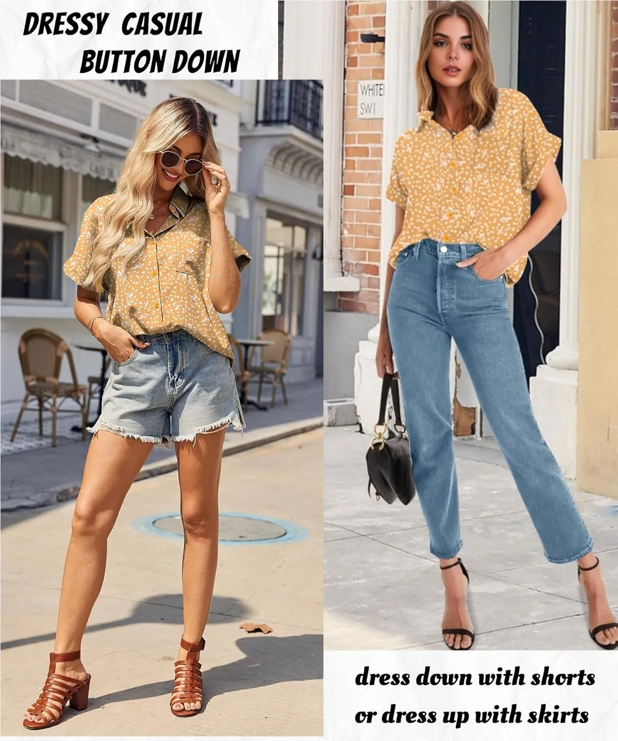 HOTOUCH Womens Short Sleeve Button Down Shirts Loose Fit V Neck Business Casual Blouses Summer Top with Pockets S-XXL