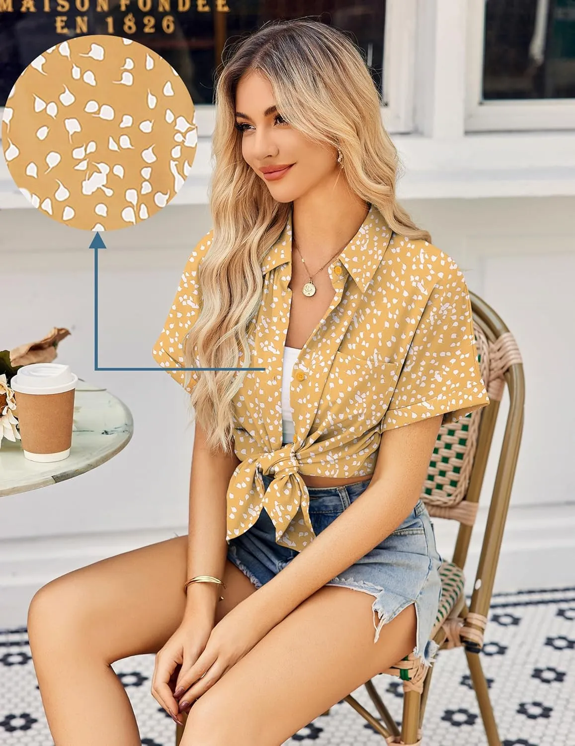 HOTOUCH Womens Short Sleeve Button Down Shirts Loose Fit V Neck Business Casual Blouses Summer Top with Pockets S-XXL