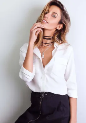 Lete-Silk White Classic Fit Sand Washed Silk Shirt