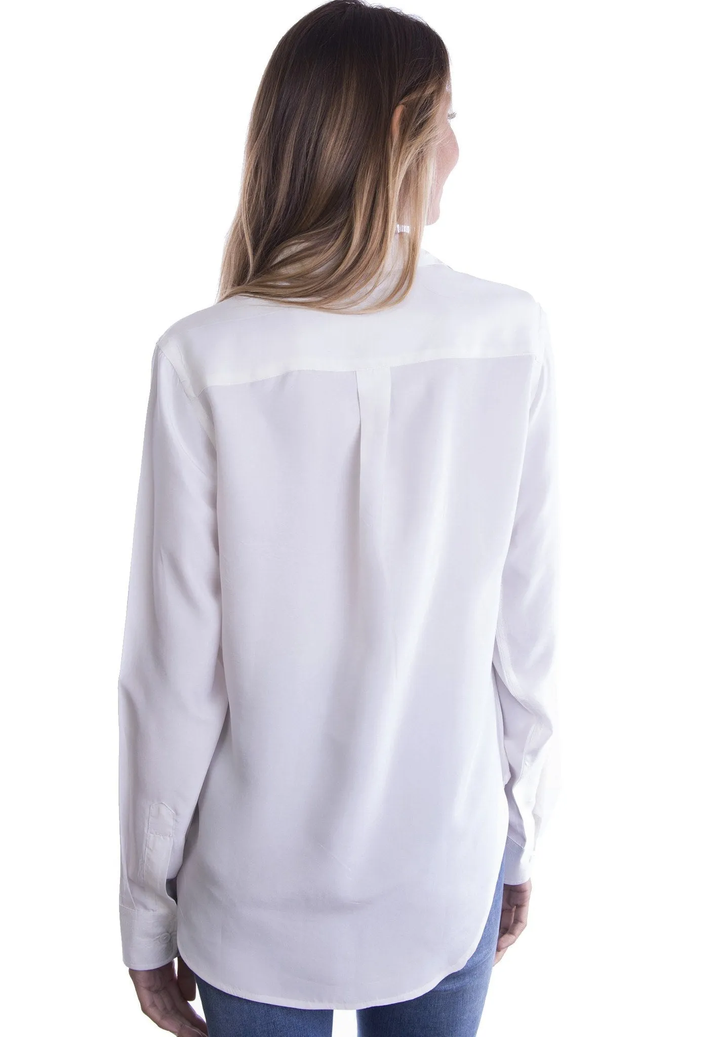 Lete-Silk White Classic Fit Sand Washed Silk Shirt