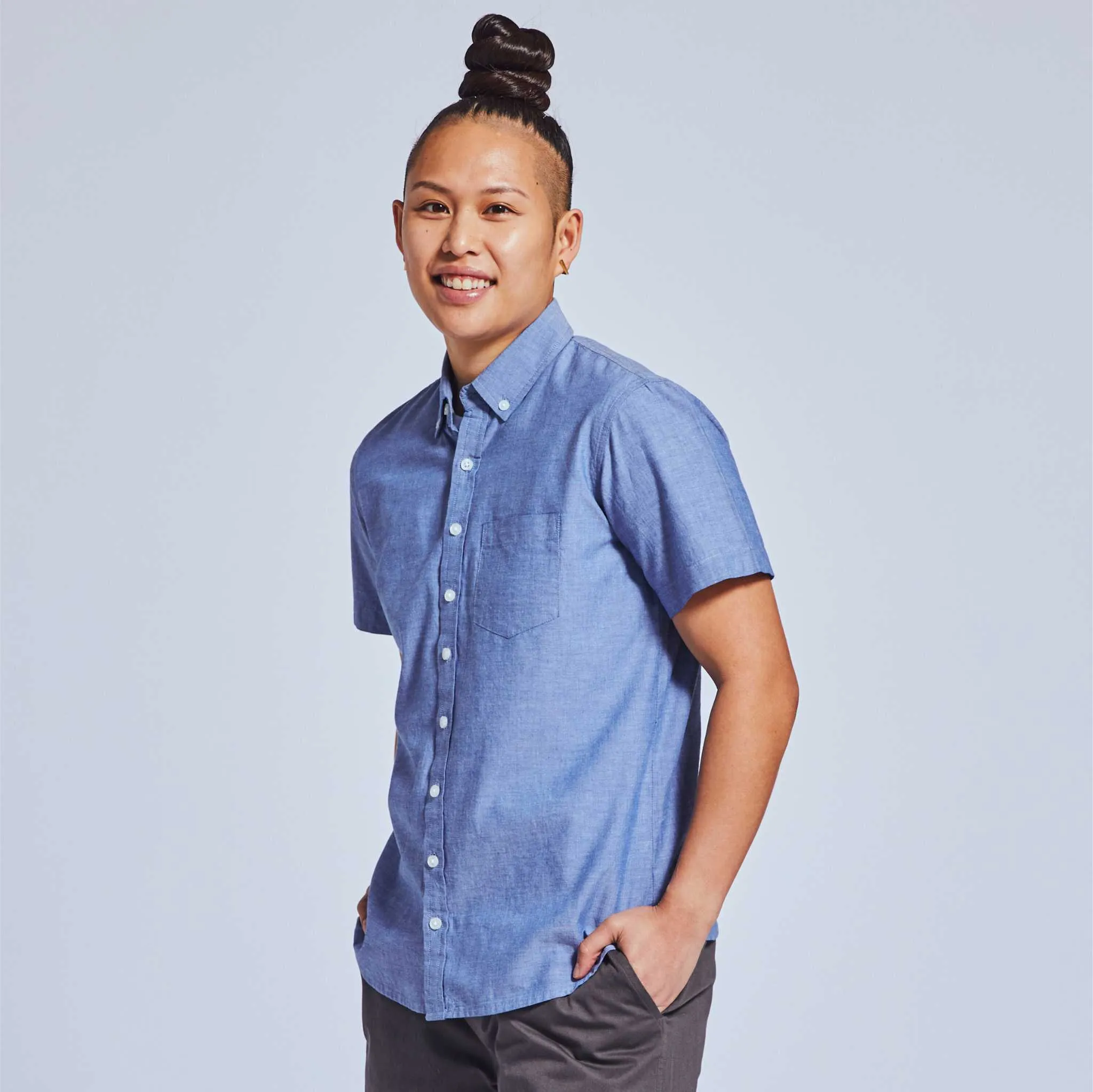 Light Blue Chambray Short-Sleeve Shirt