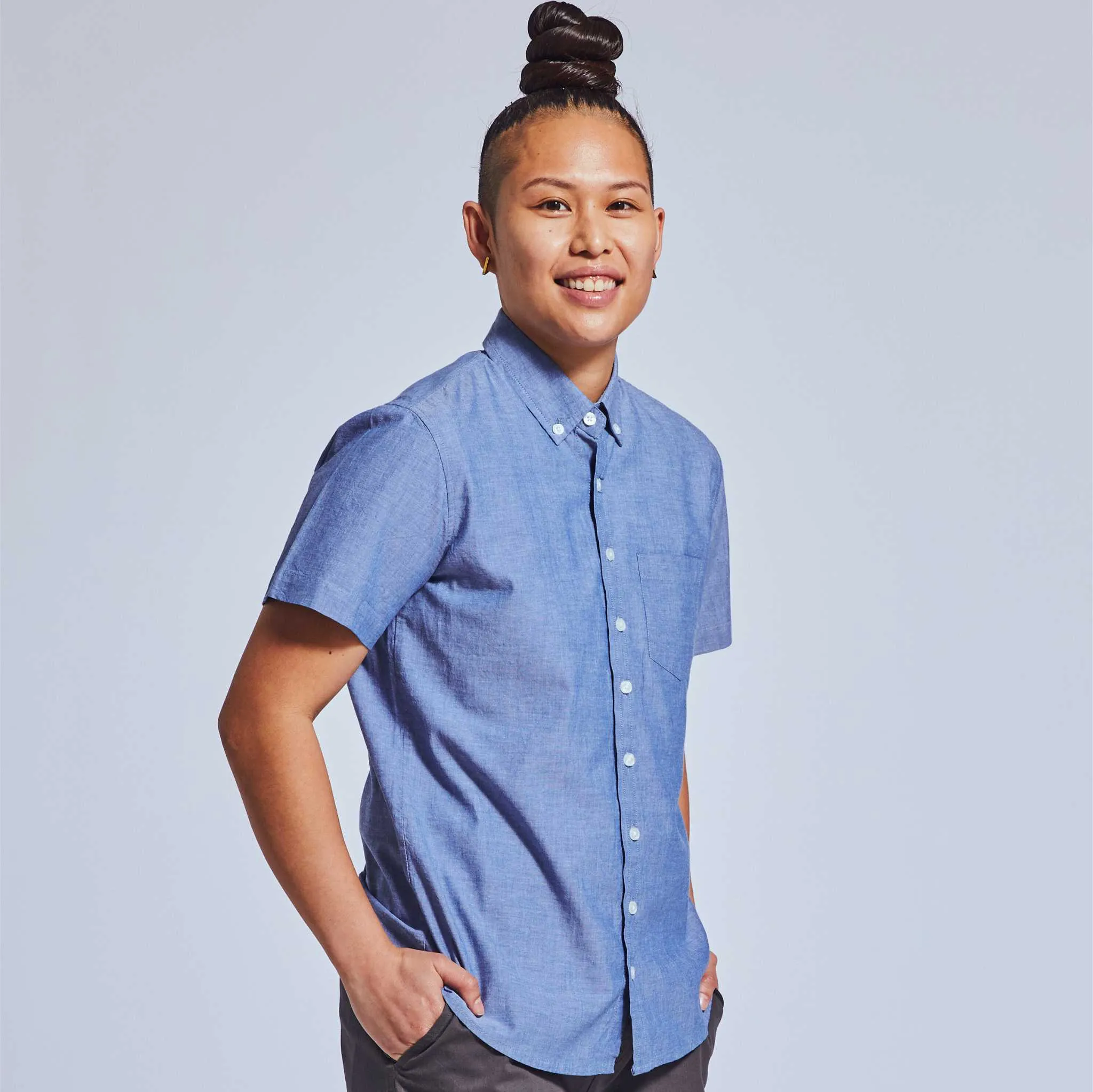 Light Blue Chambray Short-Sleeve Shirt