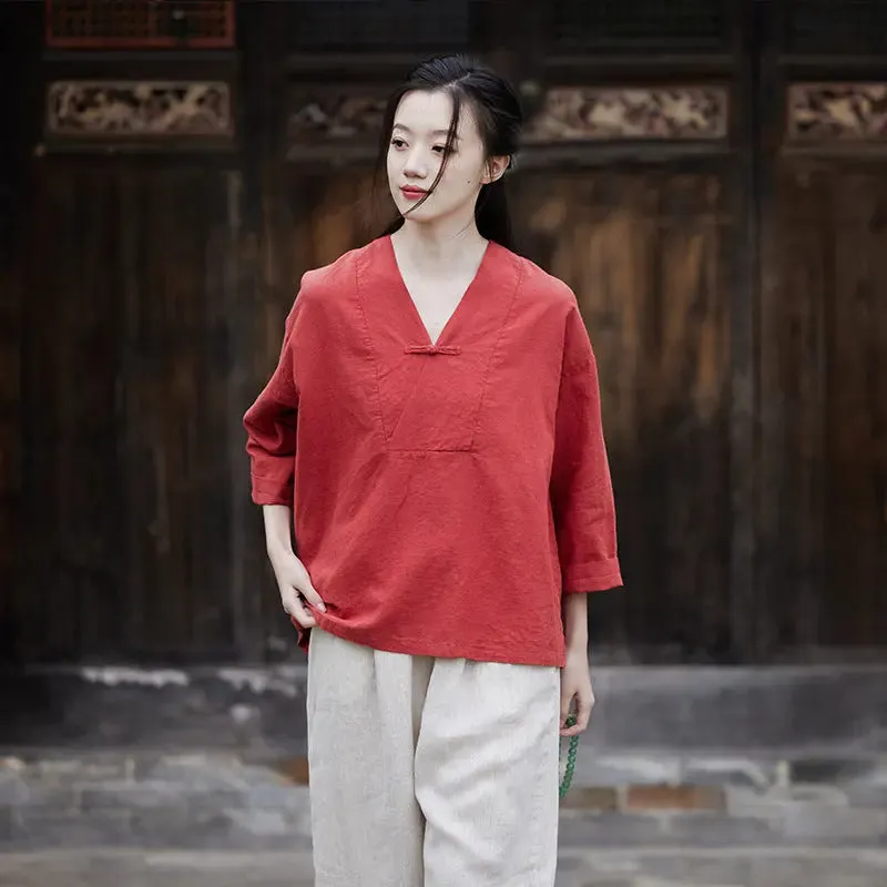 linen shirts women summer tops womens blouses 3 4 sleeve tops