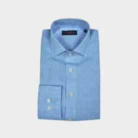 Linen Spread Collar Shirt in Light Denim Blue