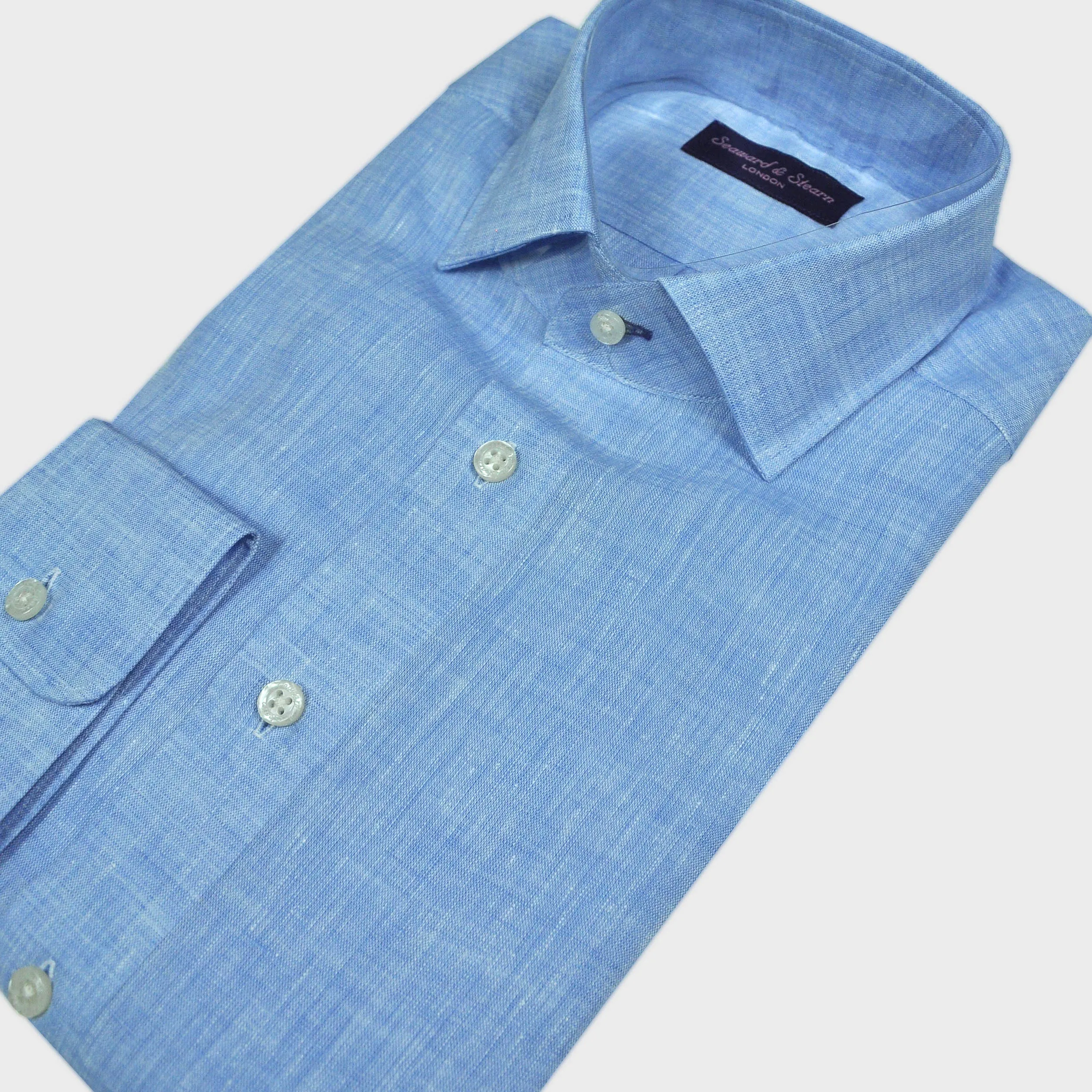 Linen Spread Collar Shirt in Light Denim Blue