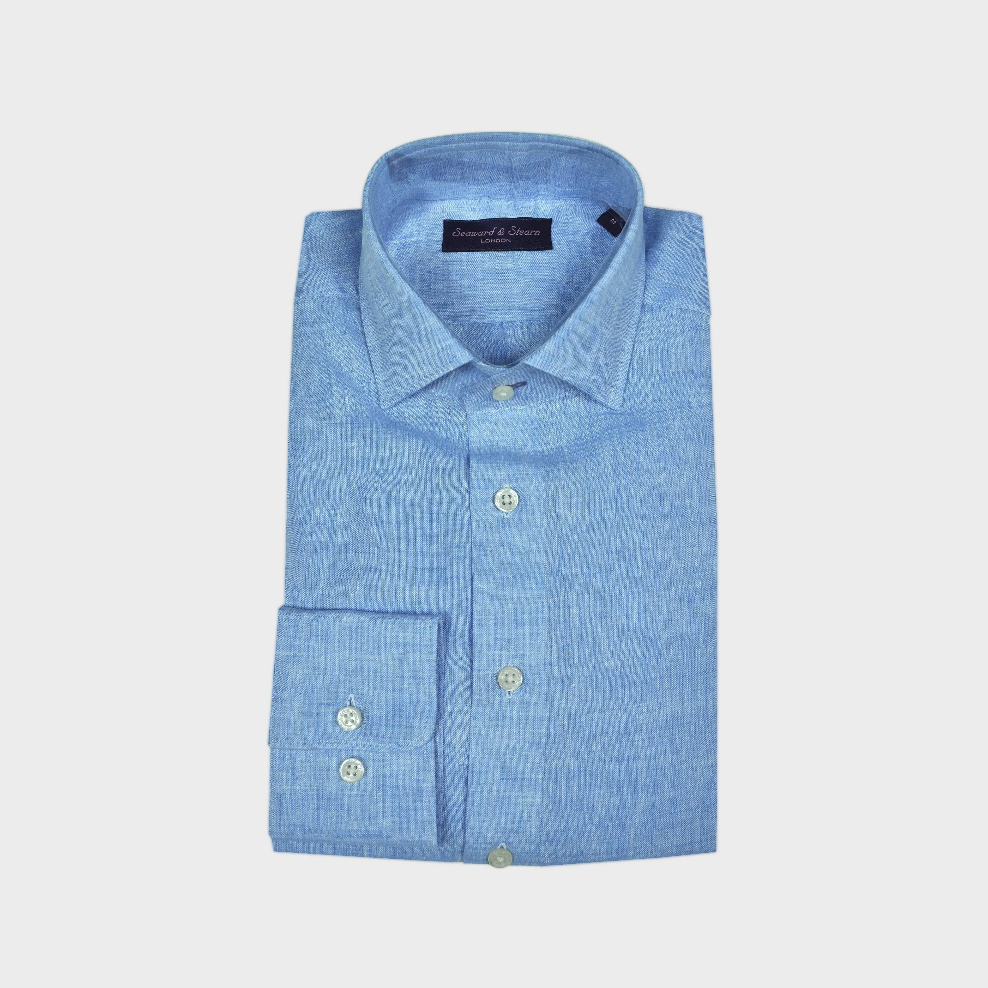 Linen Spread Collar Shirt in Light Denim Blue