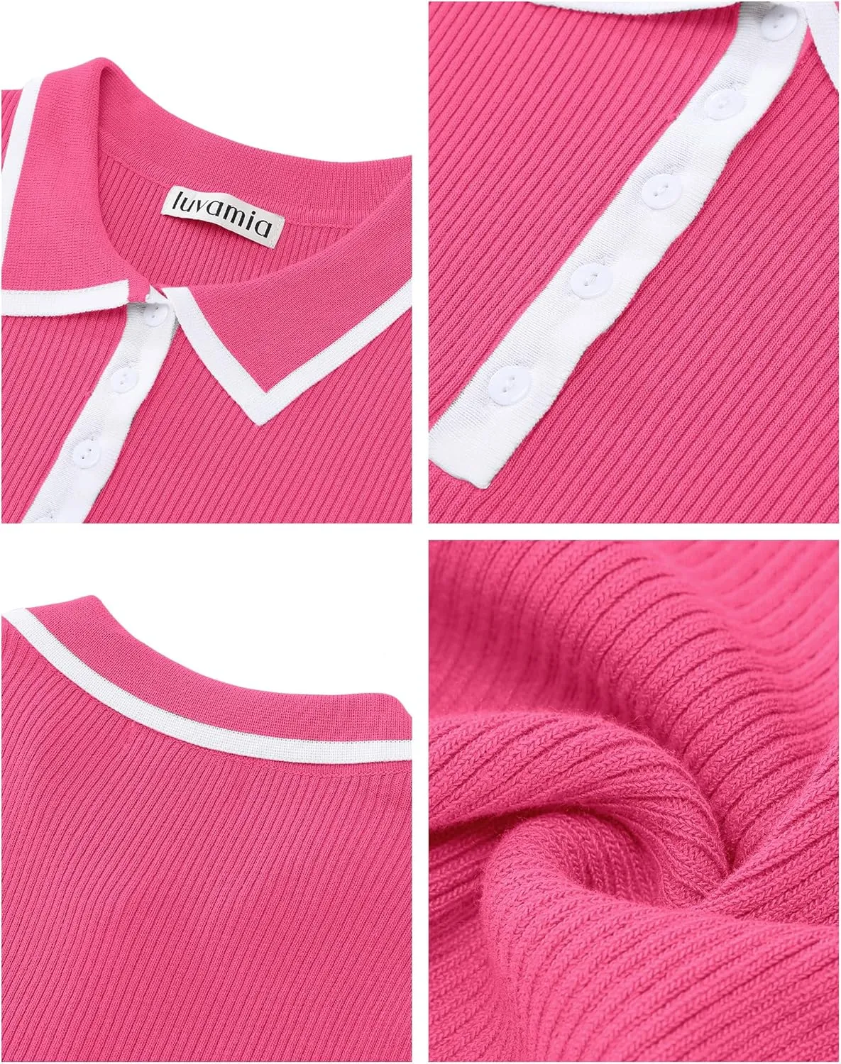 luvamia Blouses for Women Dressy Casual Knit Trendy Tops Summer Short Sleeve Color Block Button Up Collared Polo Shirt