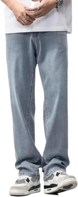 Man Summer Jean Lyocell Wide Leg Extra Long Length Big Clothes Light Stretch Straight Denim Pant