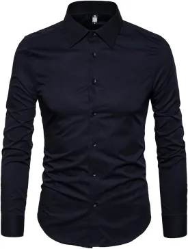 Manwan walk Men's Slim Fit Business Casual Cotton Long Sleeves Solid Button Down Dress Shirts