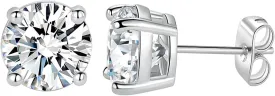 MDFUN 18K White/Yellow Gold Plated Stud Earrings for Women Men 4 Prong Graduated Round Clear Cubic Zirconia Hypoallergenic Earrings Set 3-8mm
